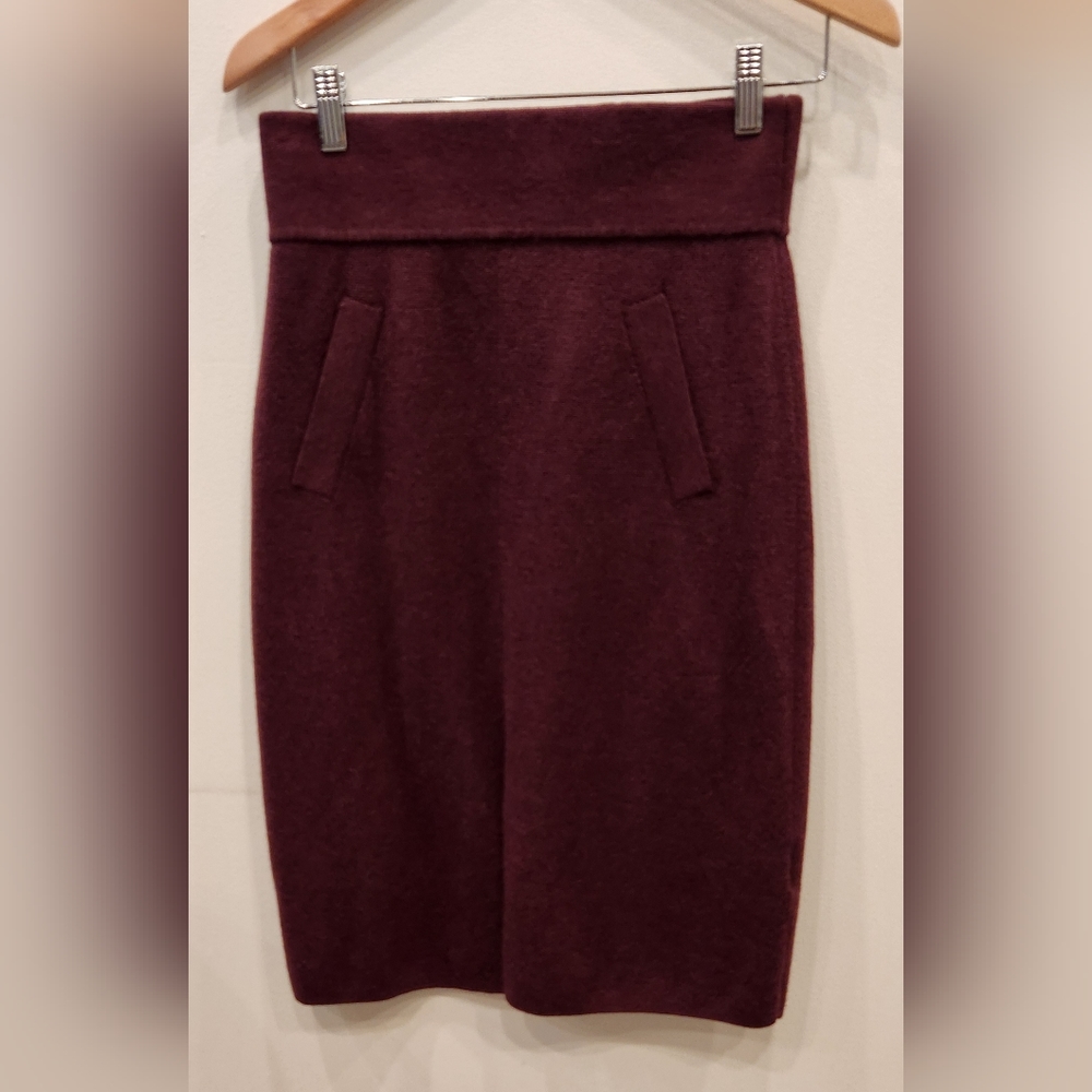 Club Monaco Wool Pencil Skirt, Burgundy, Size US S